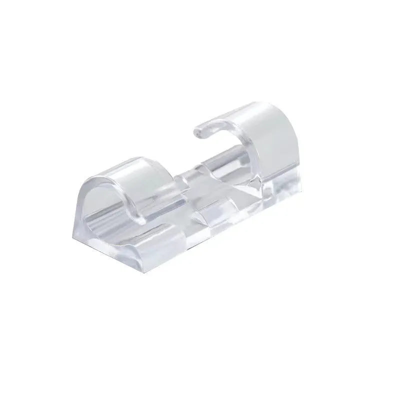 Transparent plastic self-adhesive cable organiser clips in four size options for wire management