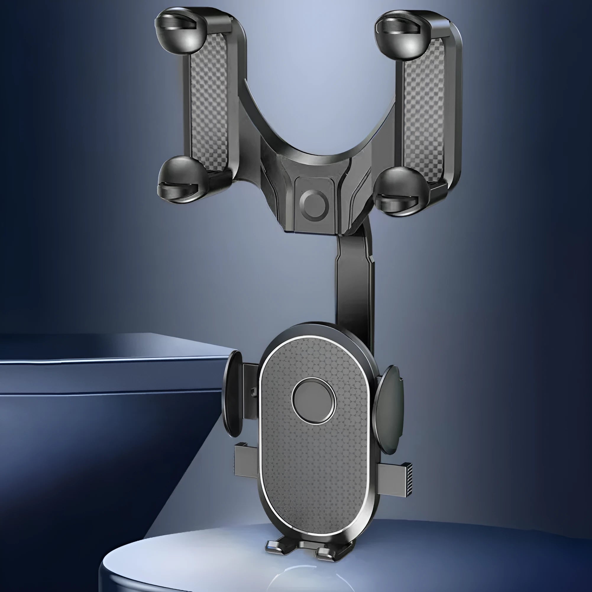 Car mobile phone holder in bright black made of ABS and nano PU for 4.5 to 7 inch phones