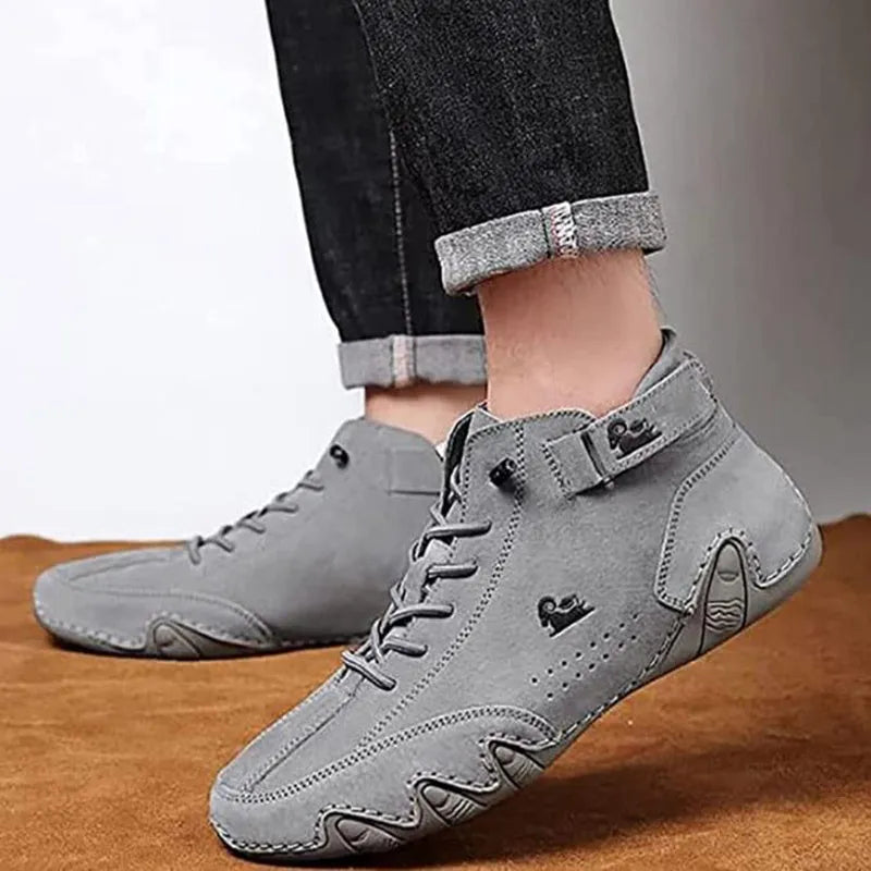 Men's ankle boots autumn winter suede velcro lace-up sneakers non-slip rubber sole black grey khaki