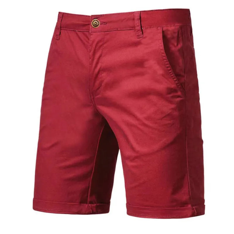 Straight-leg cotton camping shorts in khaki, with zip placket and mid waist, for teenage outdoor leisure