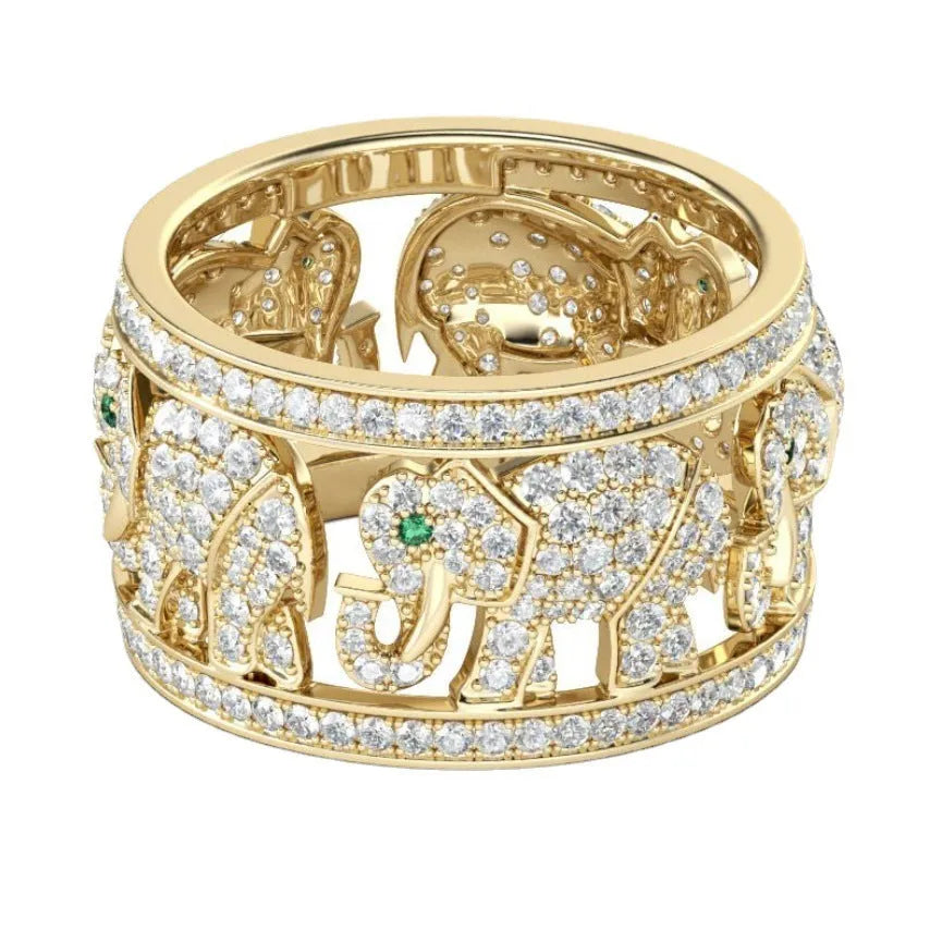 Creative alloy elephant ring with full diamond design and electroplated finish