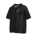 Loose fit retro style short sleeve cotton shirt in apricot colour on hanger