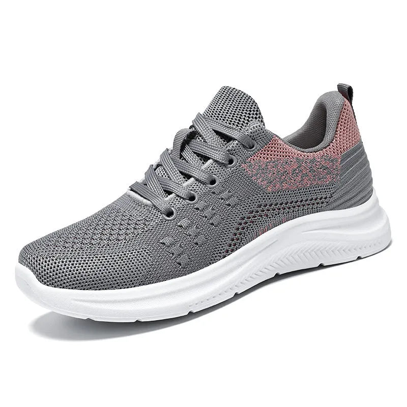 Women's black mesh casual sneakers with lace-up front and round toe