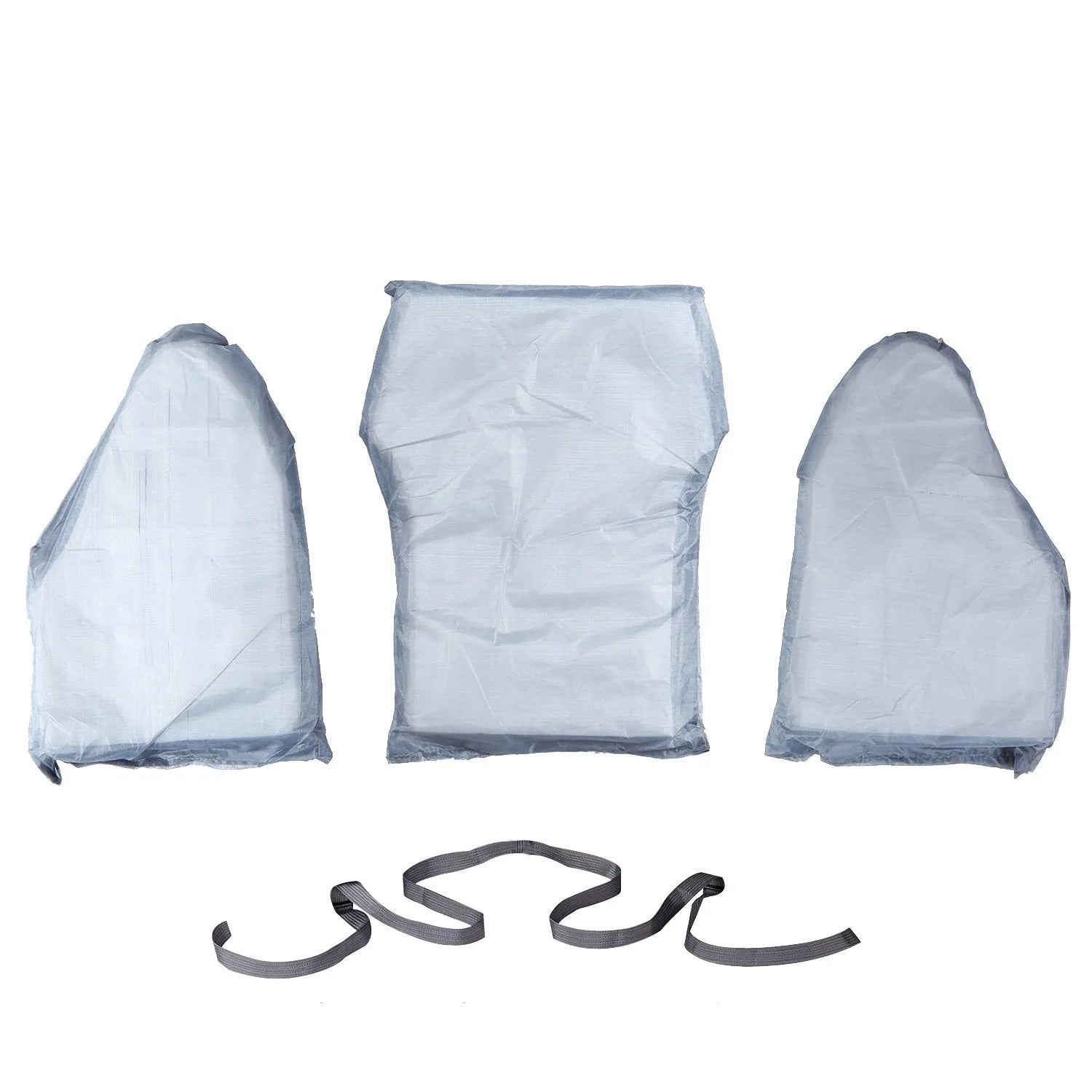 Grey ripstop polyester fishing life jacket with multiple pockets, MOLLE panels, and reflective strips on a mannequin.