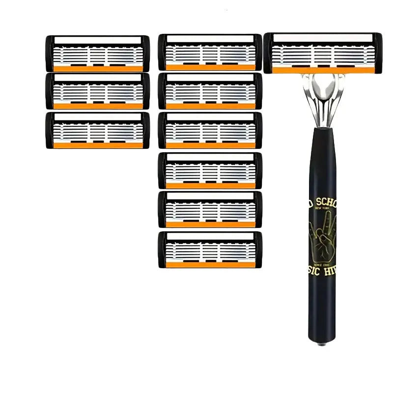 Black six-layer finger type handle manual shaver holder cutter head with multiple blade configuration options