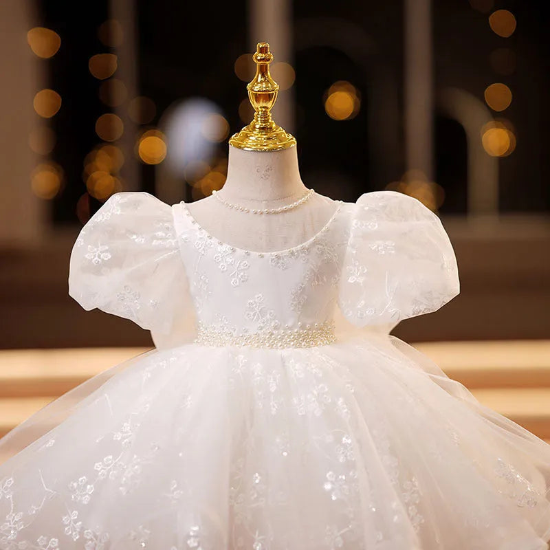 White polyester girls' dress for birthday dinner, suitable height 80-150cm