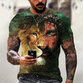 Men's grey t-shirt featuring a raised 3D printed Jesus face pattern on the chest