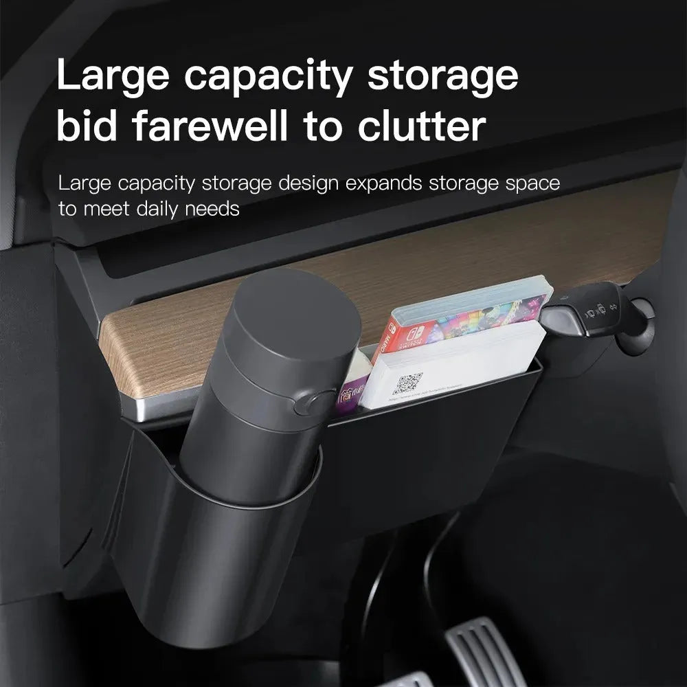 Plastic waterproof cup holder for Tesla Model 3 and Model Y dashboard, shown with a handle.