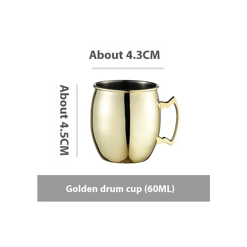 Stainless steel Moscow Mule cup with copper interior in silver, gold, rose gold or black colours