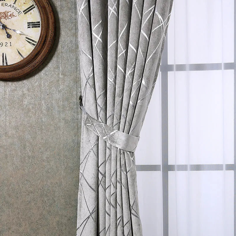 Solid colour chenille blackout curtain panel in grey, 1m x 2.7m, with jacquard texture for modern interior