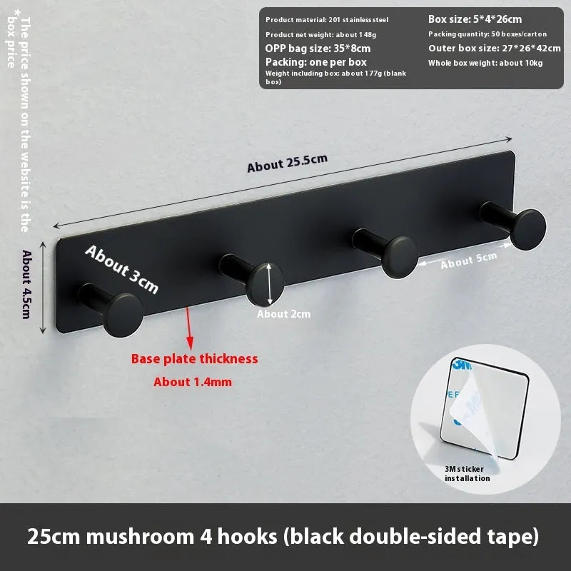 Iron wall-mounted coat hooks with adhesive backing in three sizes for no-drill installation