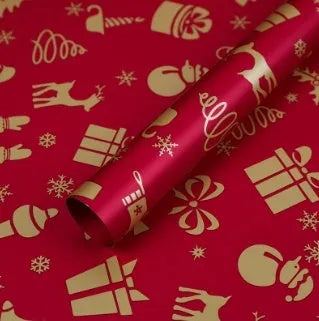Christmas Kraft paper gift wrap with cartoon ink print, red and green patterns, 50x70cm sheet
