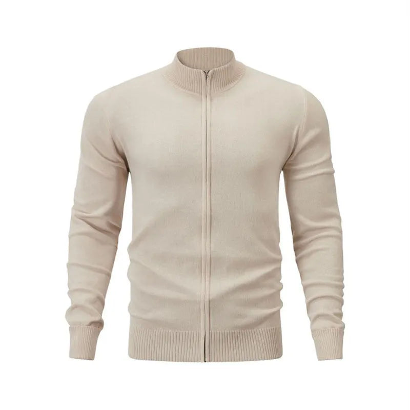 Men's casual stand collar cotton zipper sweater in a loose cardigan fit