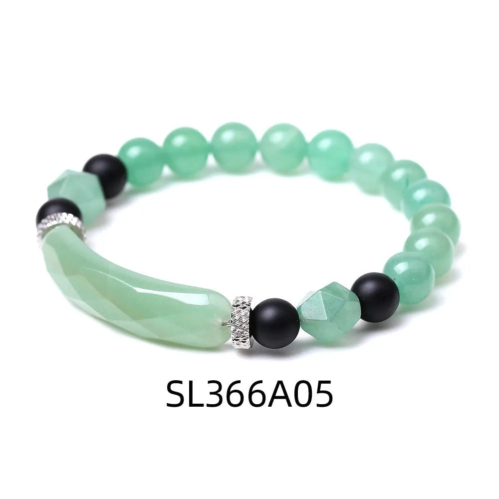 Black agate bracelet with diamond-shaped geometric cut and fan pattern detailing
