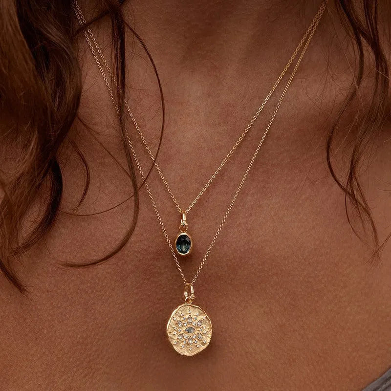 Stainless steel birthstone necklace with moon stone love pendant on copper O-ring chain, electroplated finish, geometric shape