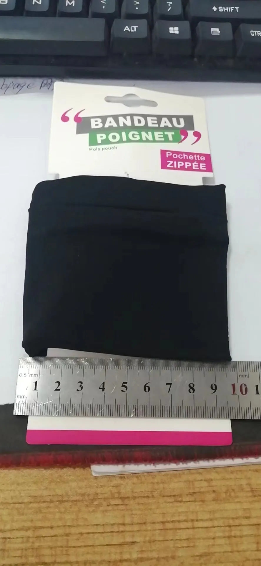 Camping fitness arm wallet wrist bag measuring 10 by 10.5 centimetres.