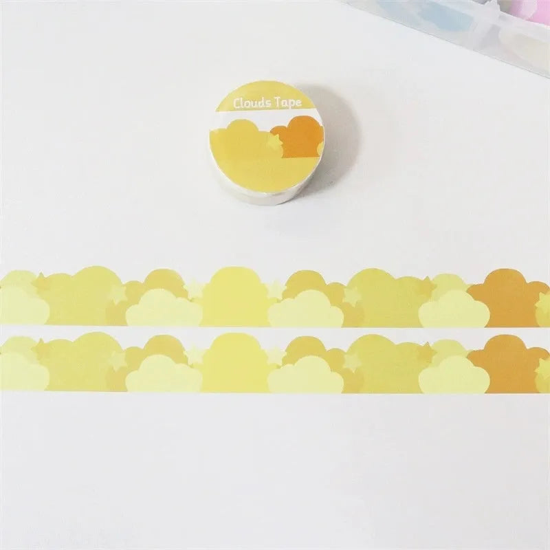 Roll of washi tape with stars and clouds border pattern, 24mm wide, in one of nine colour options