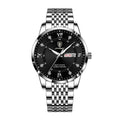 Luminous men's watch Korean fashion with round dial, stainless steel strap, and silver case white dial.