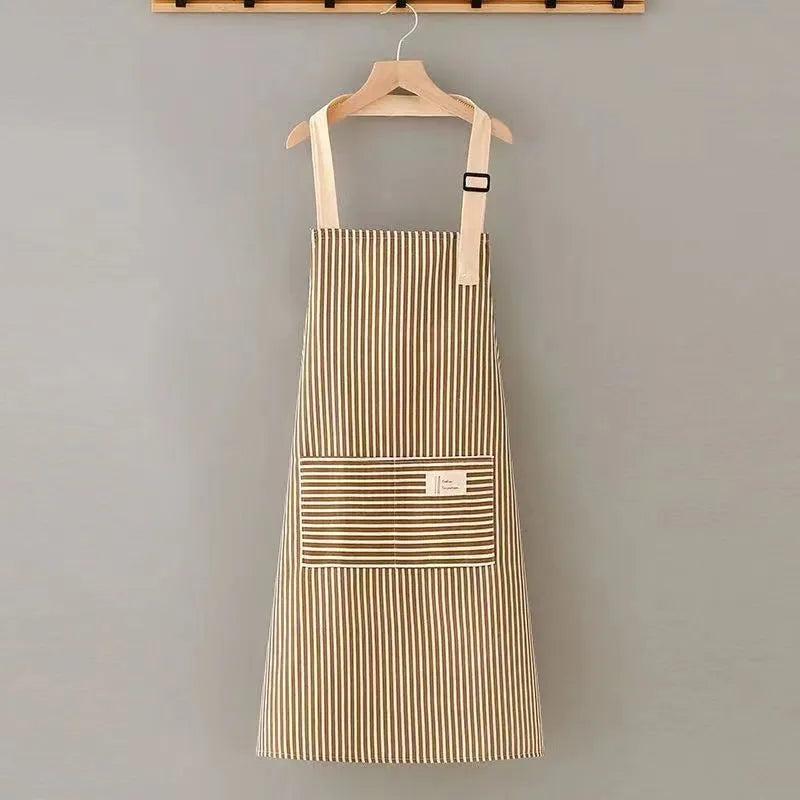 Linen stripe apron in blue, breathable kitchen apron for household chores, one size