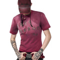 Red men's slim-fit distressed T-shirt with short sleeves and round neck