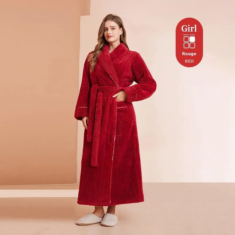 Thickened winter flannel bathrobe in Angola red available in plus sizes M, XL, XXXL