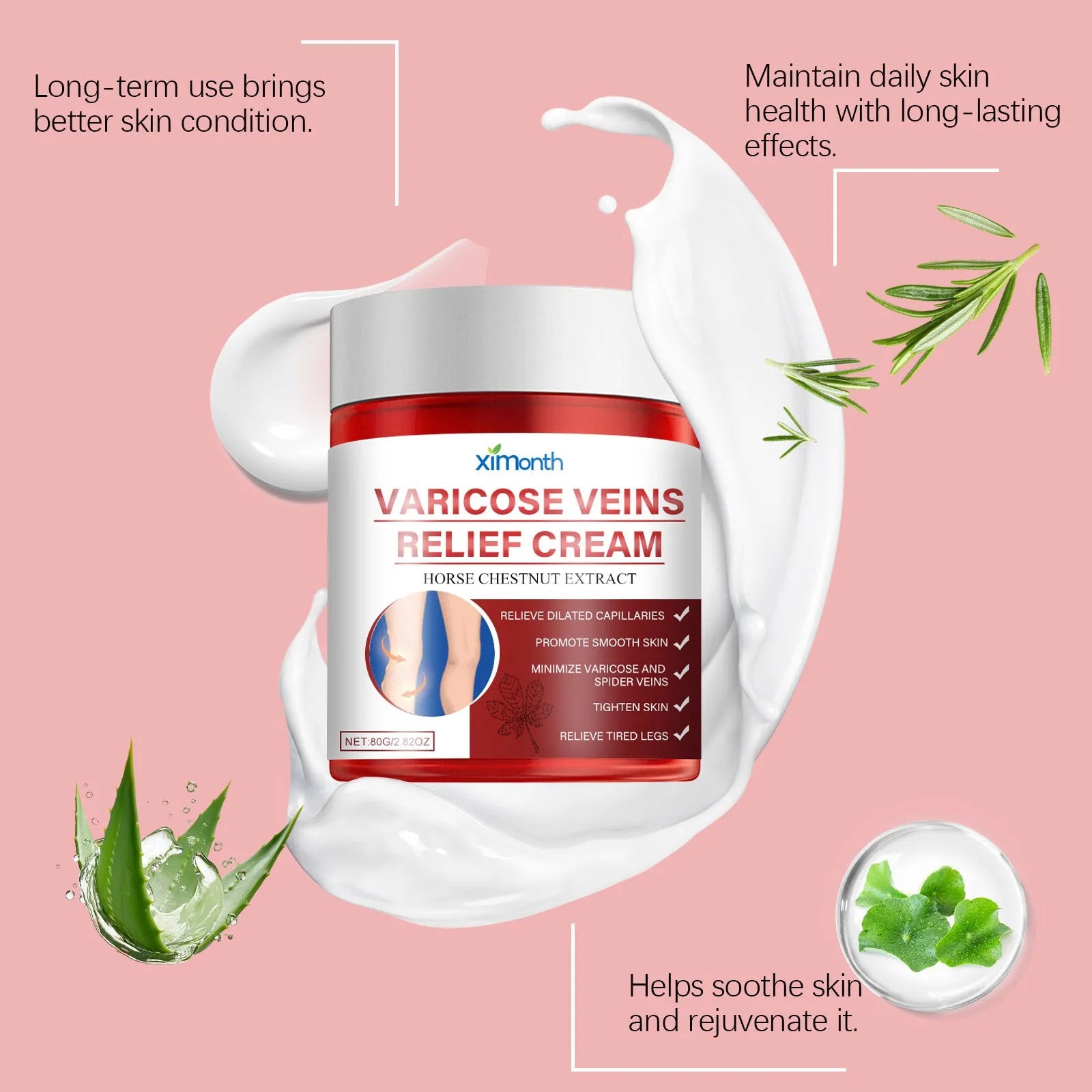 80g jar of leg care cream for moisturising and massage, suitable for all skin types