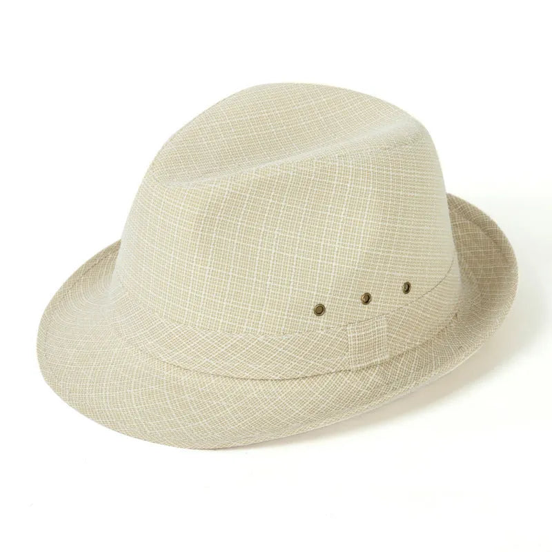 A thickened suit material fedora hat for men shown in a grey colour variant.