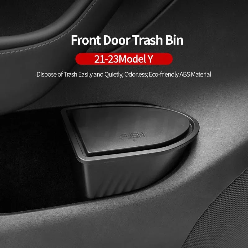 Black ABS plastic car door storage containers for Tesla Model Y front door pockets