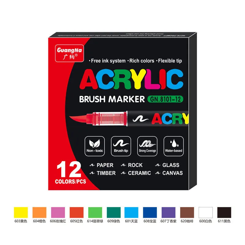 Set of straight liquid acrylic marker pens with soft heads in multiple colours for art and graffiti.