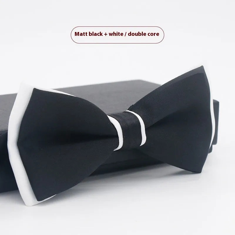 Solid colour polyester bow tie with flat head design measuring 12cm by 6cm