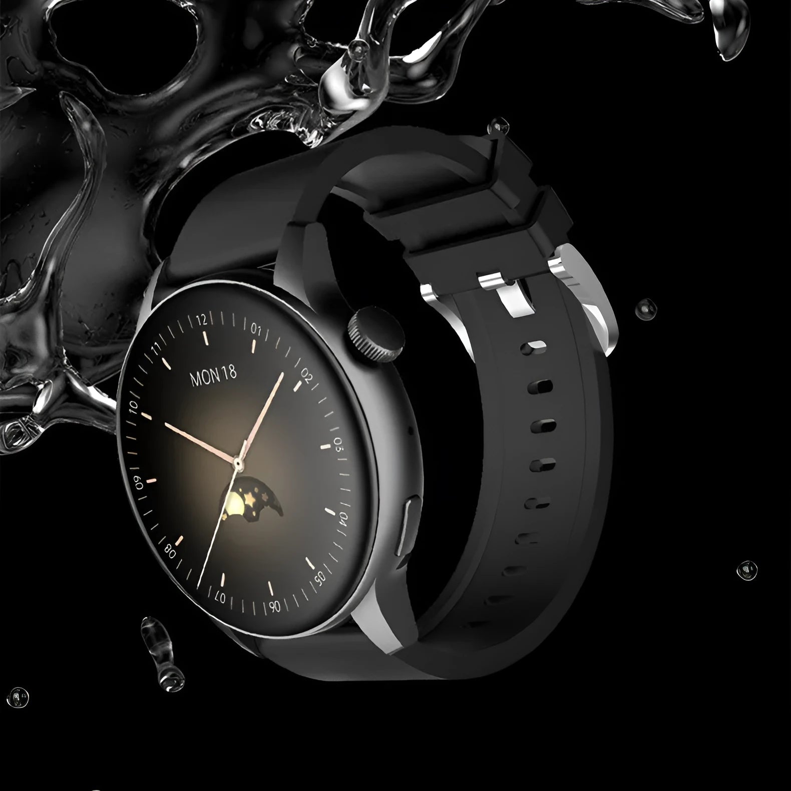 Smart watch with 1.30-inch colour touchscreen and stainless steel body in black, pink, or silver