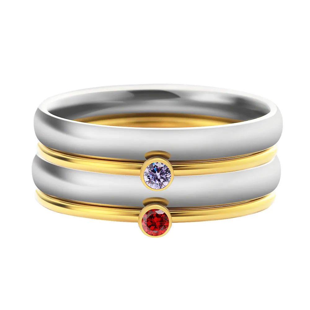 December colour birthstone engraved titanium steel ring with gold electroplated handle in geometry shape
