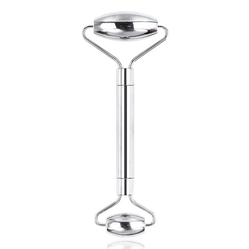 Stainless steel facial massage tool set with heart-shaped eye board and dual-head roller