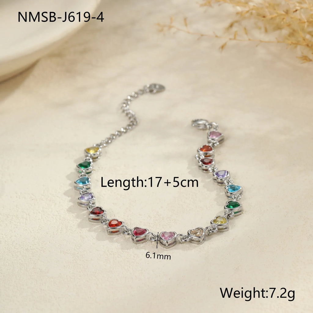 Women's stainless steel bracelet with electroplated finish in geometric square, heart, round shapes
