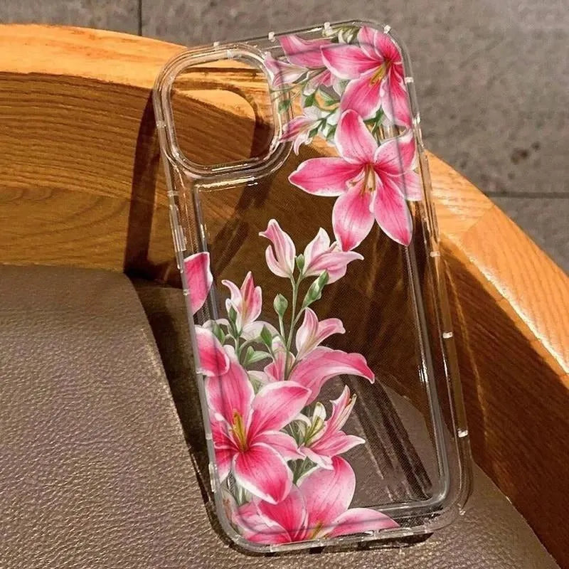 All-inclusive TPU phone case with lily flower print in multiple colours for iPhone shockproof protection
