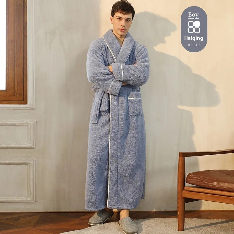 Thickened winter flannel bathrobe in Angola red available in plus sizes M, XL, XXXL