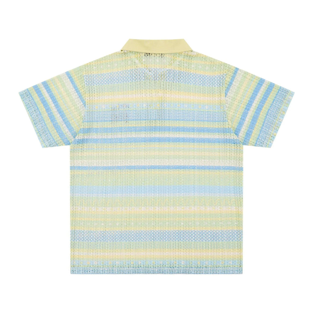 Men's loose fit printed short sleeve shirt in blue or yellow with elastic polyester fabric