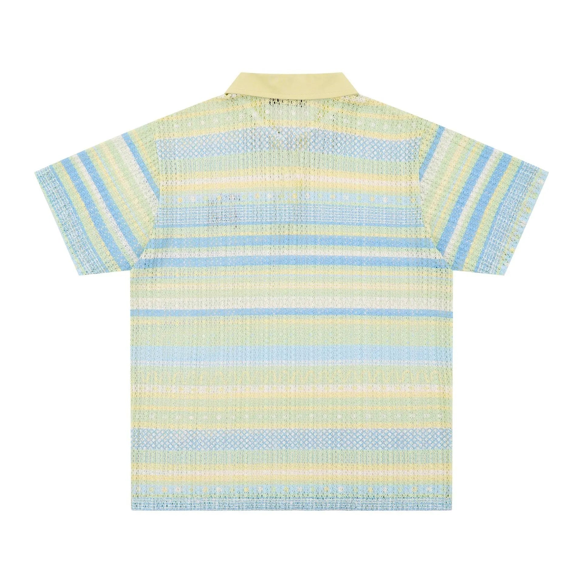 Men's loose fit printed short sleeve shirt in blue or yellow with elastic polyester fabric