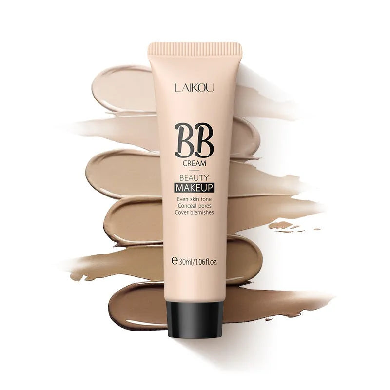 Natural Makeup BB Cream 30ml tube with nine shade swatches from Ivory White to Brown