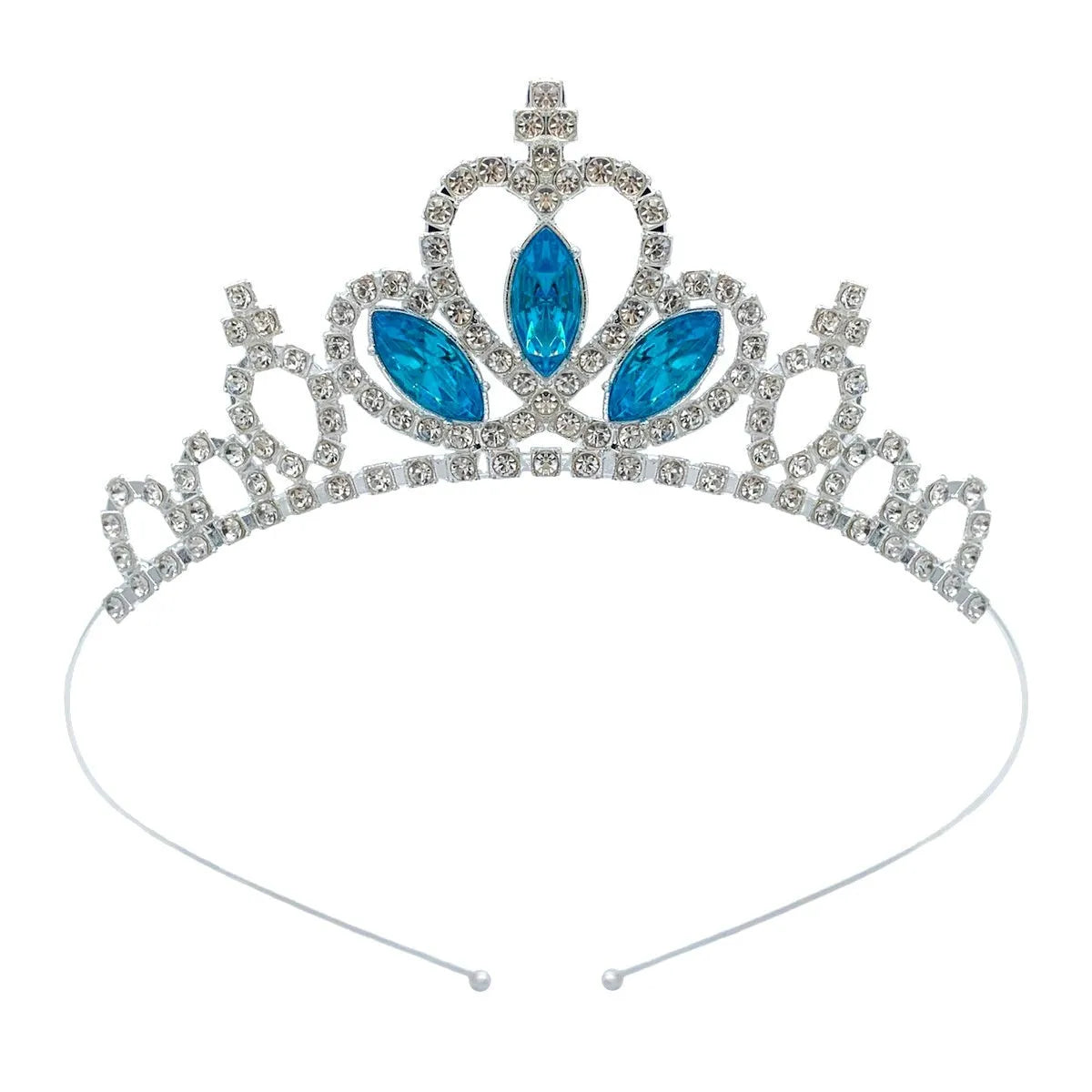 Gold and silver electroplated alloy princess crown headdress for girls with coloured diamond embellishments.