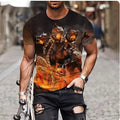 Men's black T-shirt with a large, fierce 3D lion head print on the front