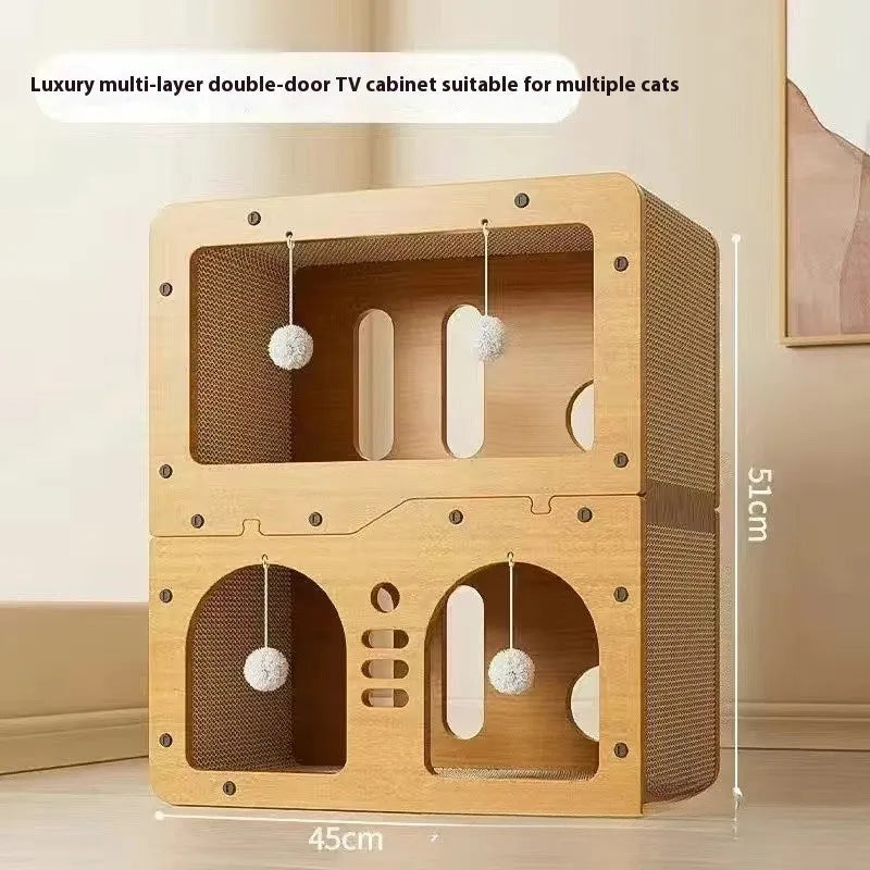 Double layer cat scratching board and nest with wear-resistant surface in selected style option