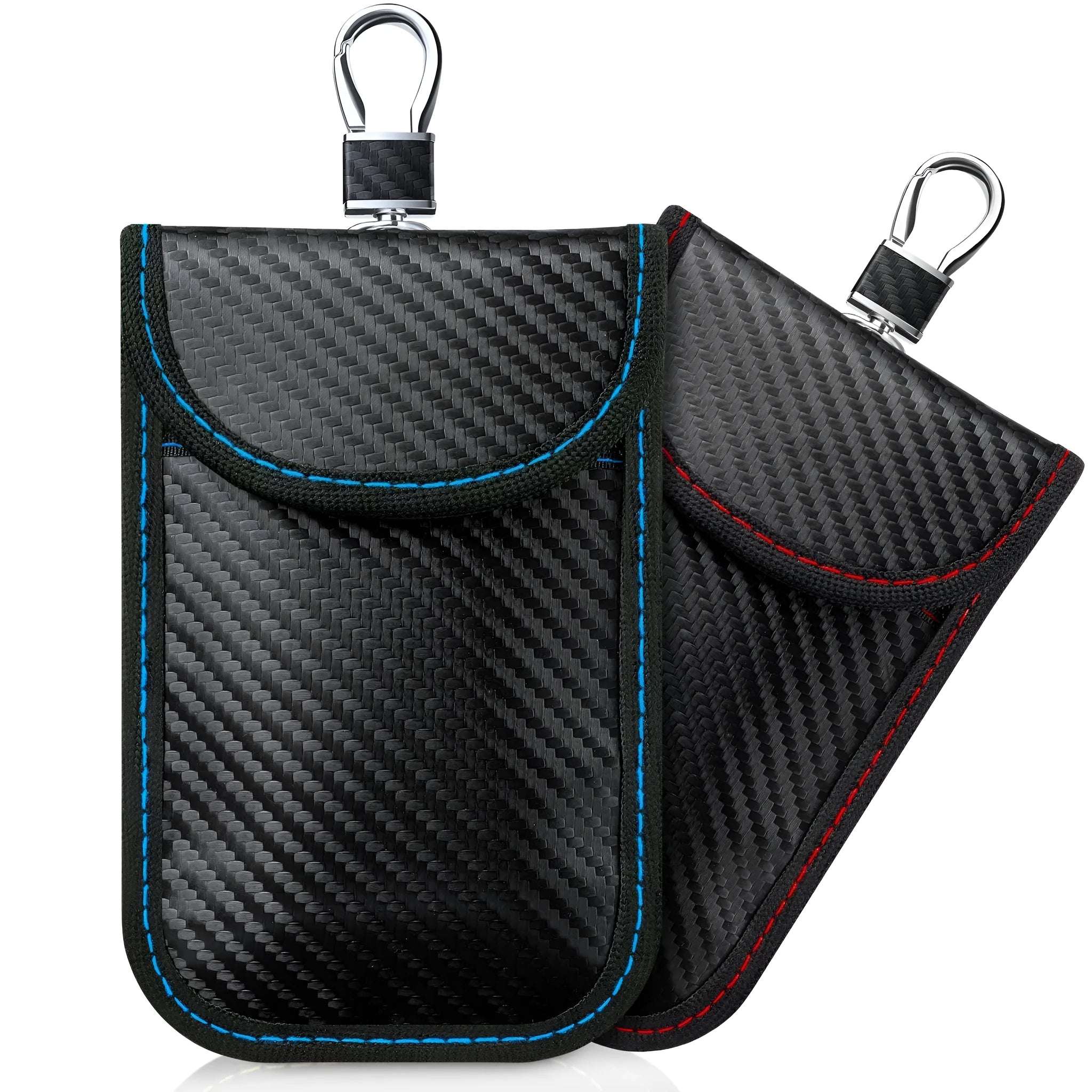 Faraday bag key protector (16 x 10 cm) in blue, green, red, and white for car key fob signal blocking anti-theft