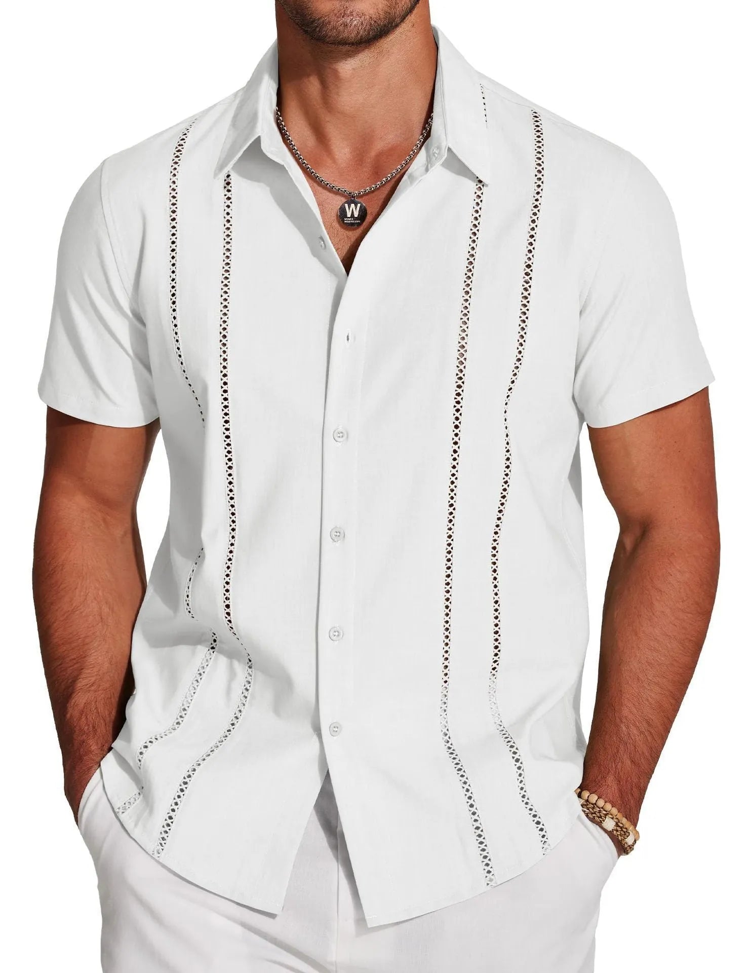 Men's slim fit Hawaiian shirt with digital printed pattern and short sleeves