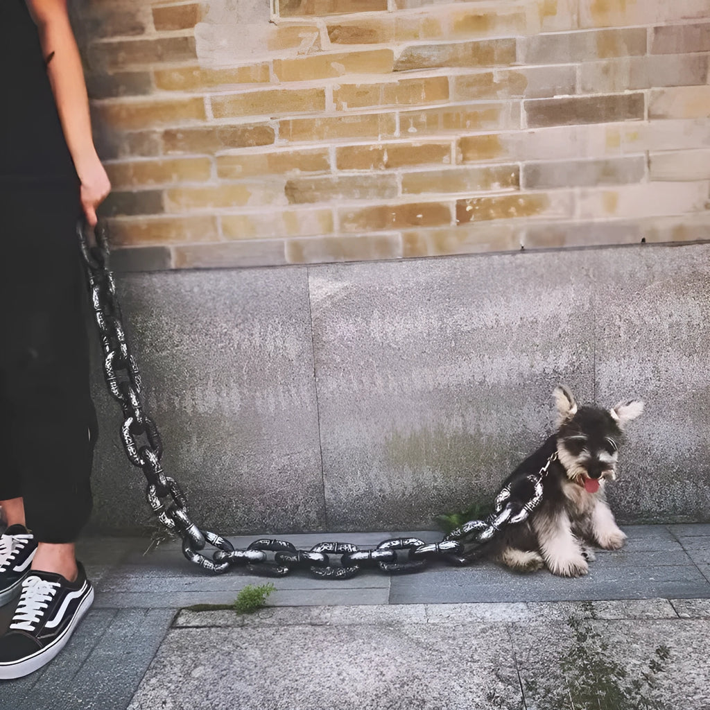 Simulation dog leash rope prop in antique silver, bronze, or black colour for video filming.