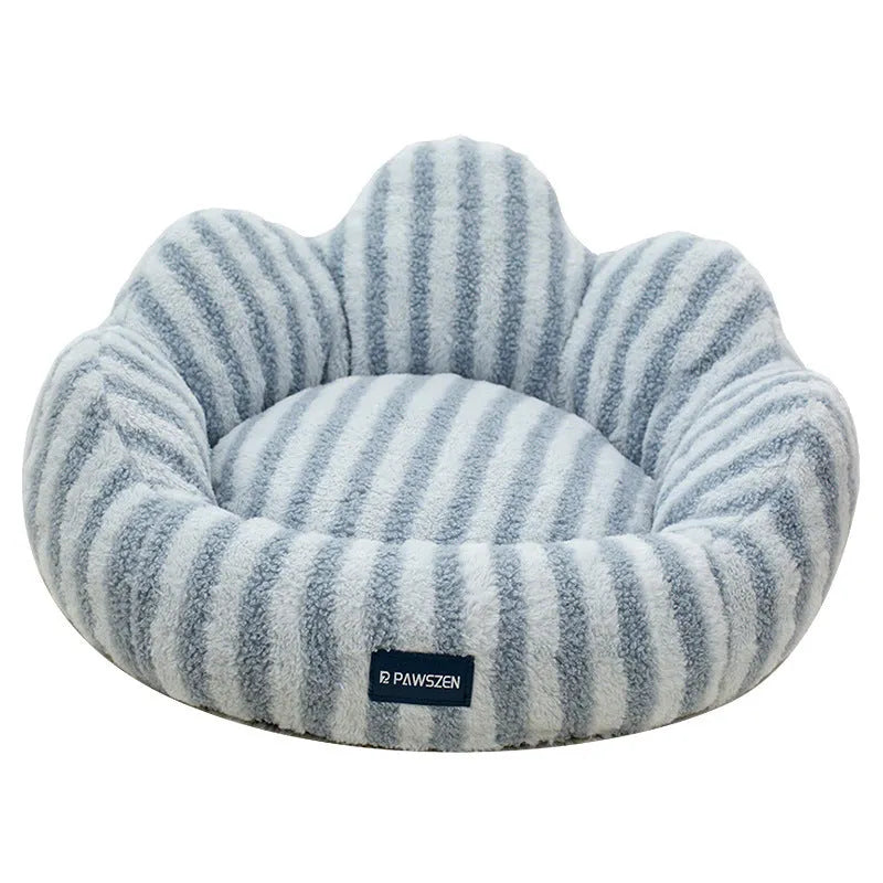 Thickened cloth cat nest in brown striped flower pattern, large size, on a white background