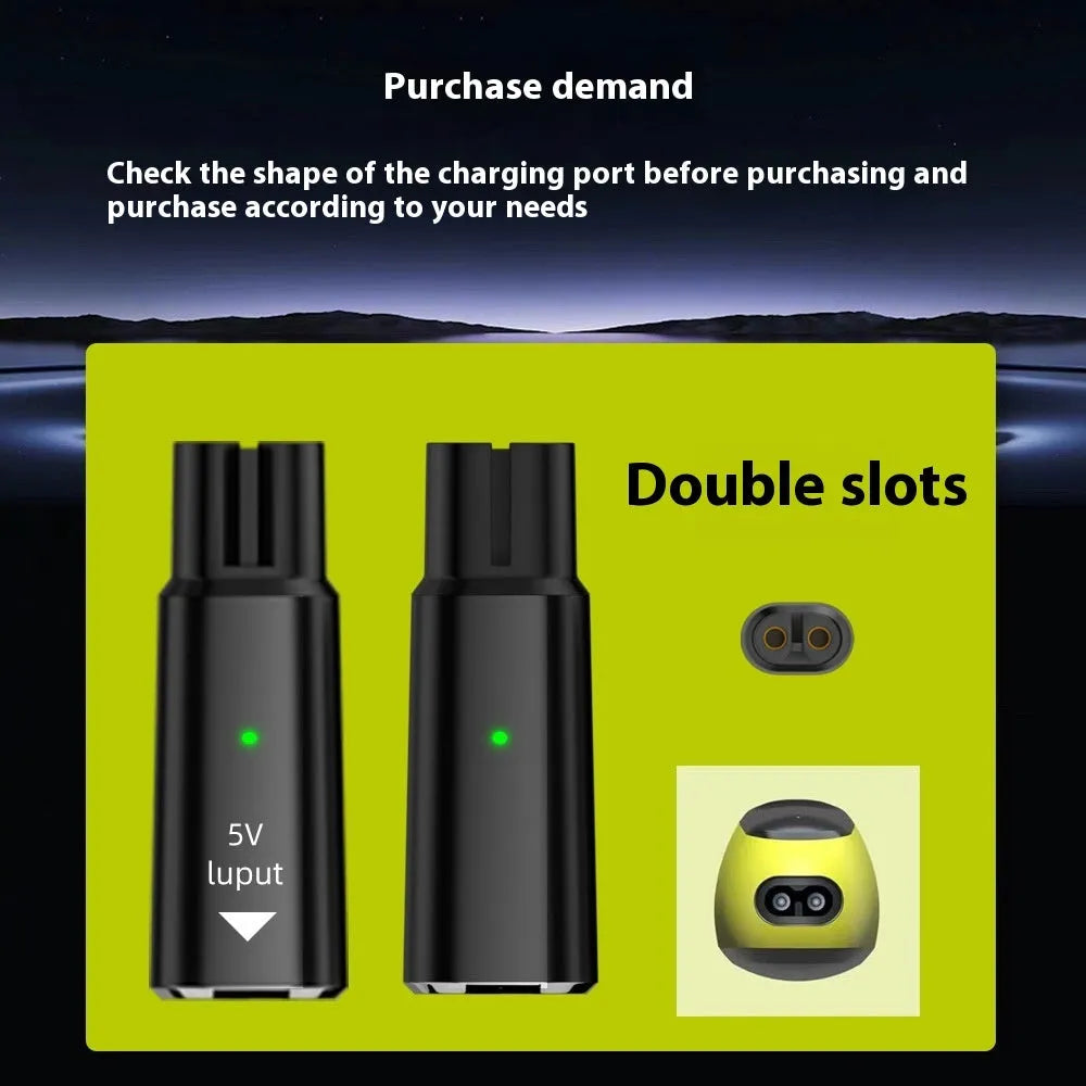 USB-C to 4.3V charging adapter for electric shavers in black aluminium alloy casing