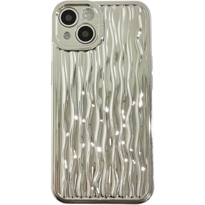 Silicone water ripple phone case with glossy surface back cover in black for iPhone 13