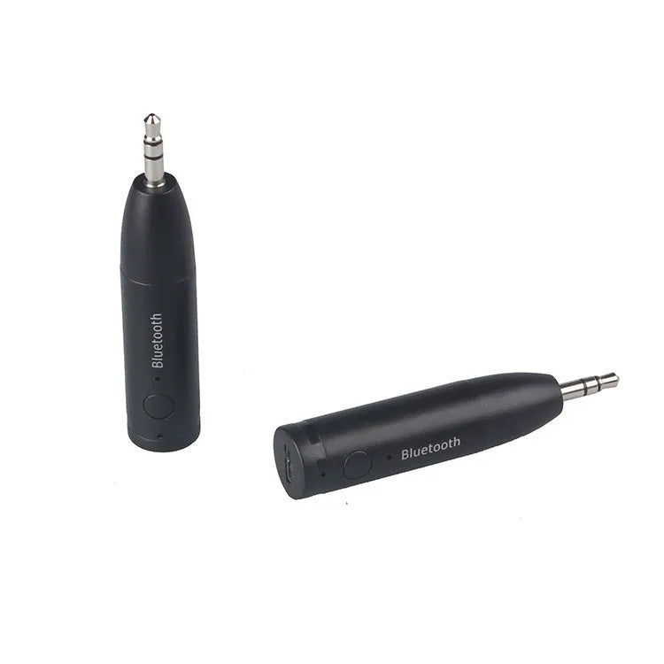 Black Bluetooth AUX receiver for car and home stereos with 70mm compact design