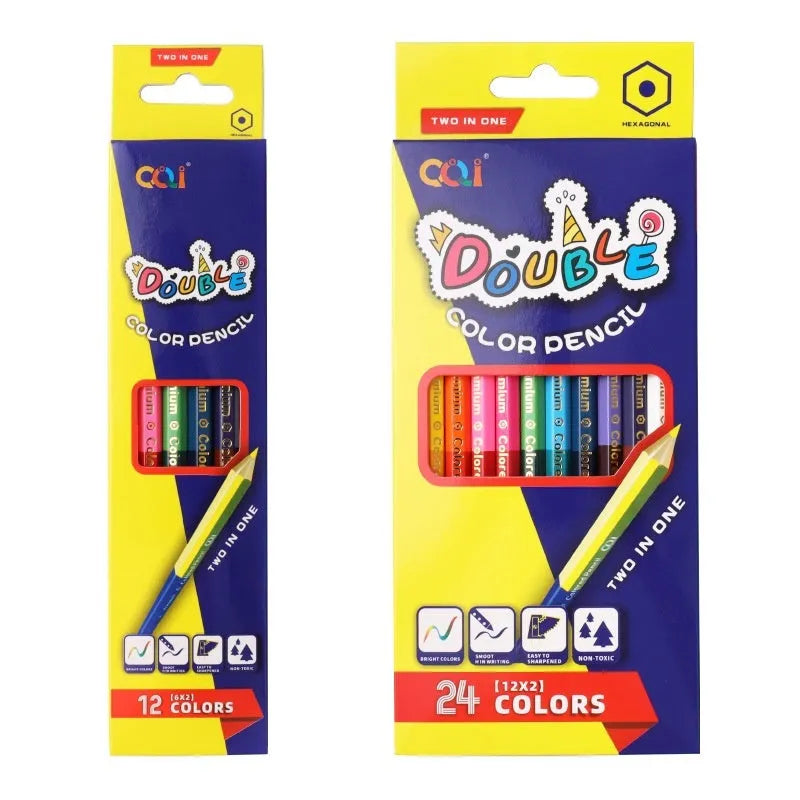 Wooden colour pencil set showing pencil detail and colour range options